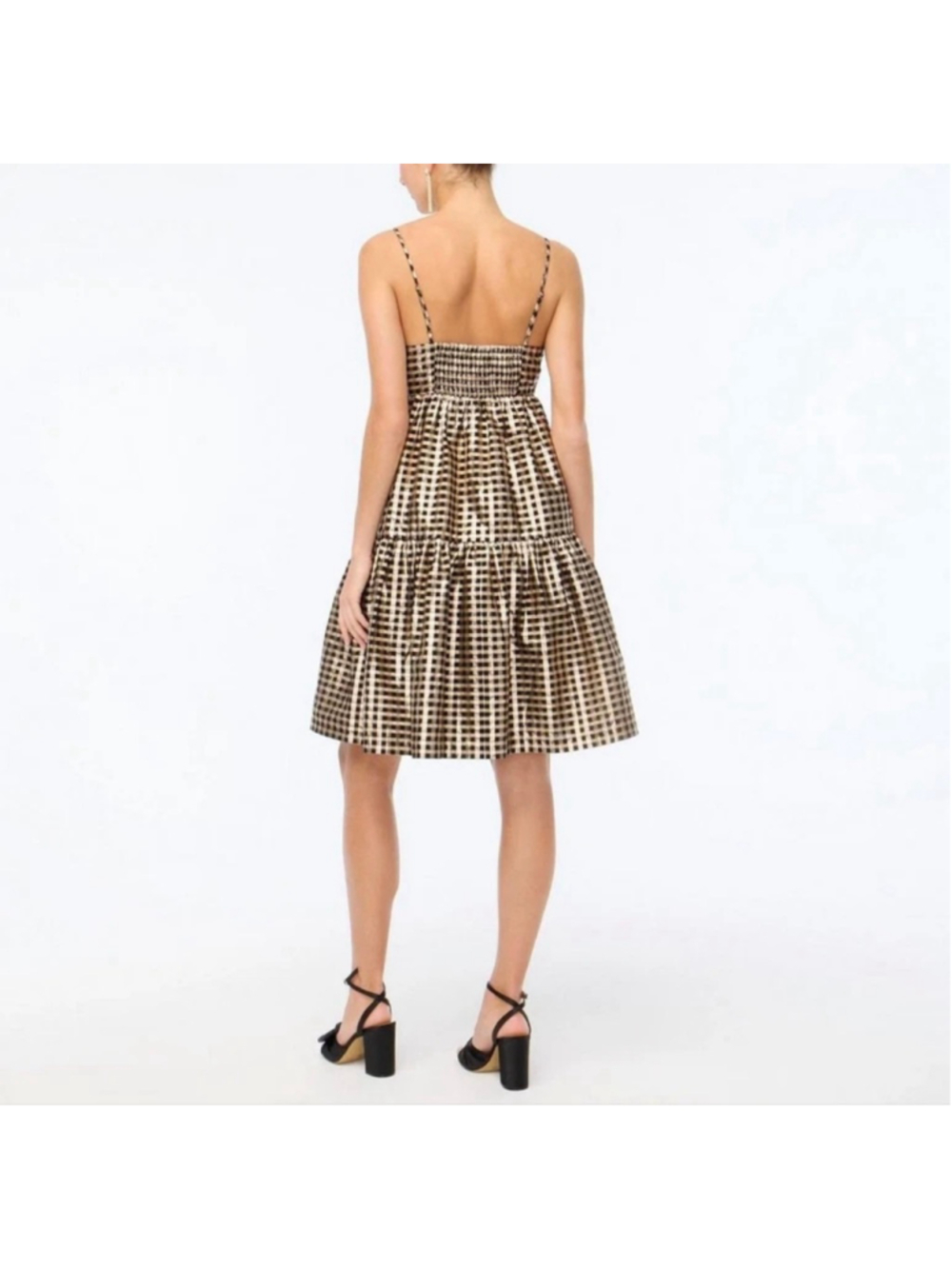 NEW with tags J.Crew Black Gold Gingham Tiered Mini Dress Size 4 - Picture 3 of 8